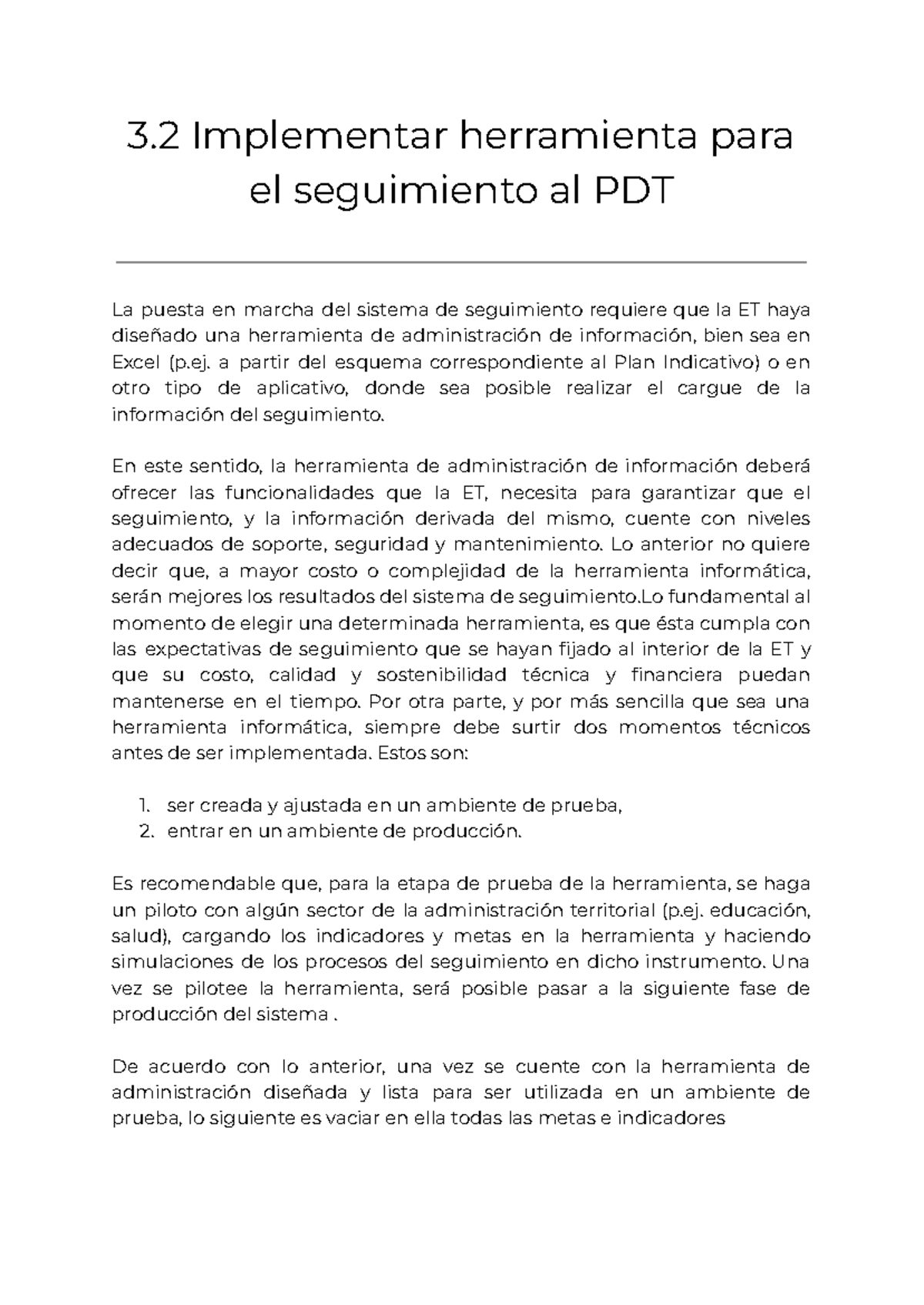 3.2 Implementar herramienta para el seguimiento al PDT - a partir del ...