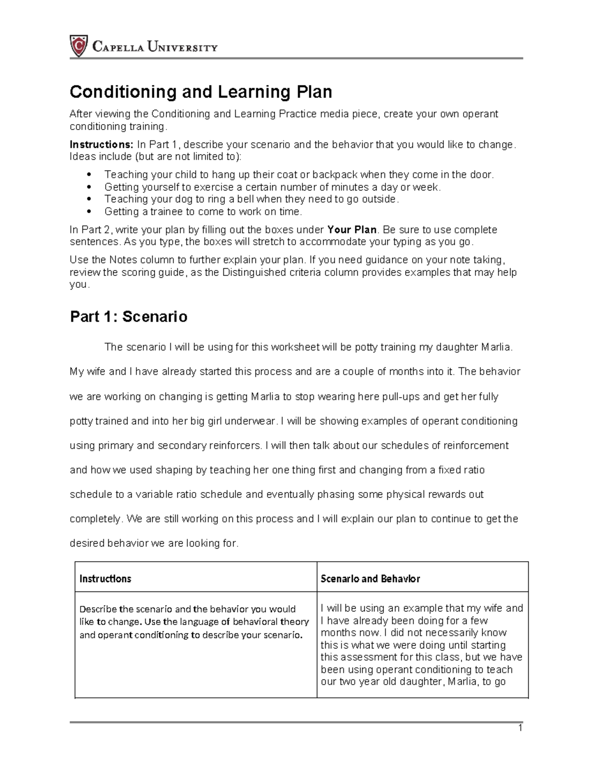 Intro to Psych Assessment 1 DOCX - Conditioning and Learning Plan After ...
