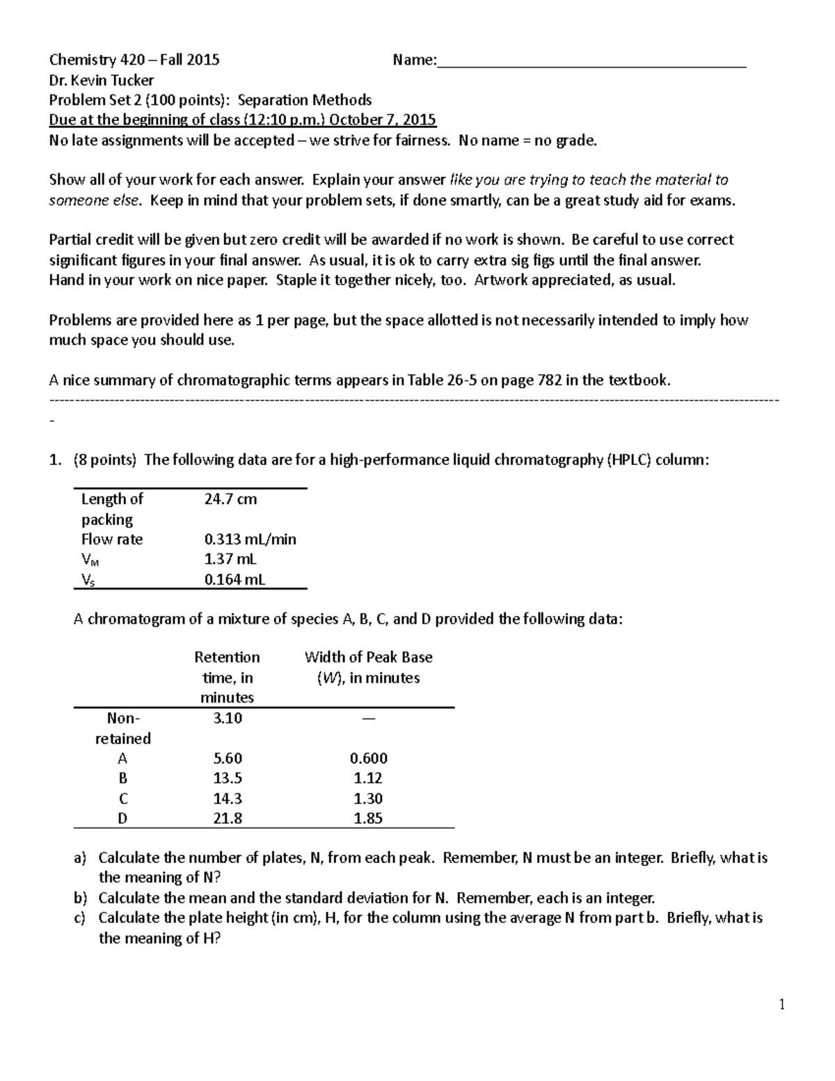 PS#2 - Problem set 2 questions and answers, fall 2015 - Chemistry 420 ...