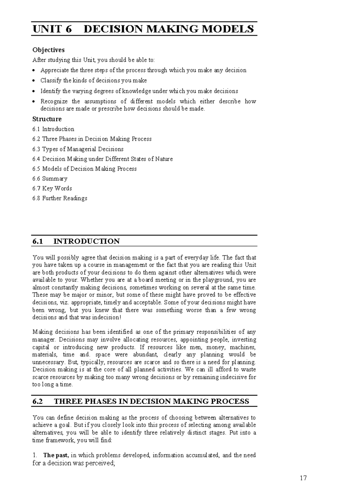 Unit-6 - btech - Decision Making Models UNIT 6 DECISION MAKING MODELS ...
