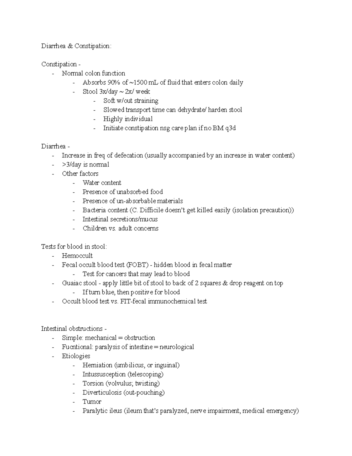 Week 11 Lower GI - Lecture notes 11 - Diarrhea & Constipation ...