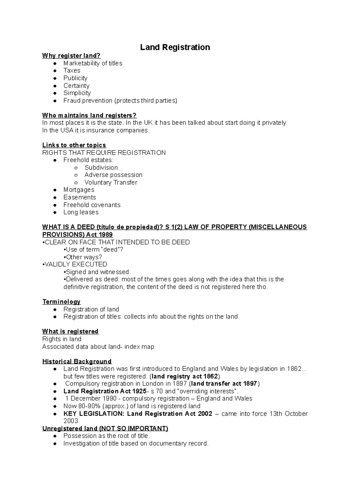 3. Land Registration - Land law notes - Land Registration Why register ...