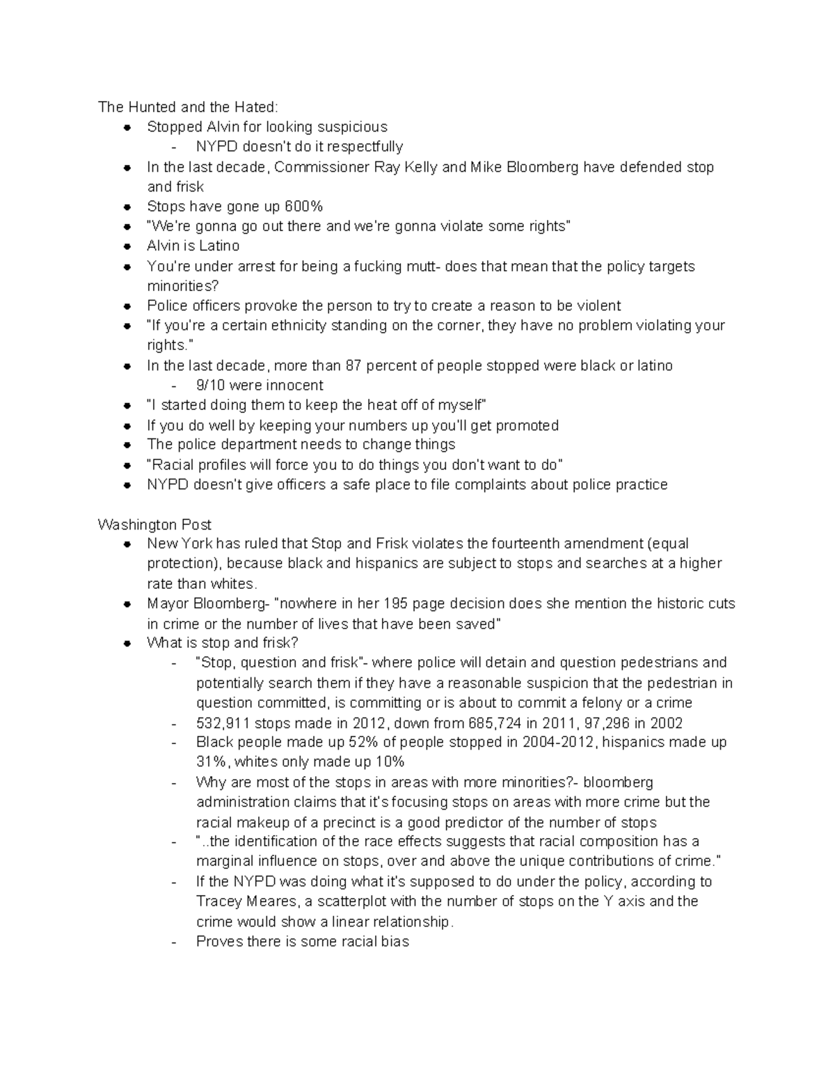 Stop and Frisk Notes The Hunted and the Hated Stopped Alvin for