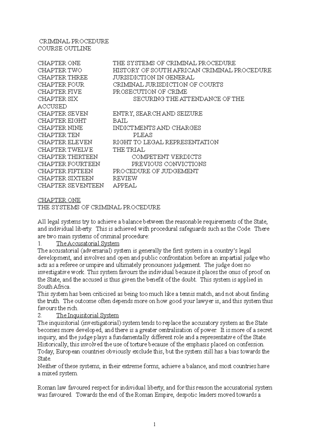 Jack crim proc notes - CRIMINAL PROCEDURE COURSE OUTLINE CHAPTER ONE ...