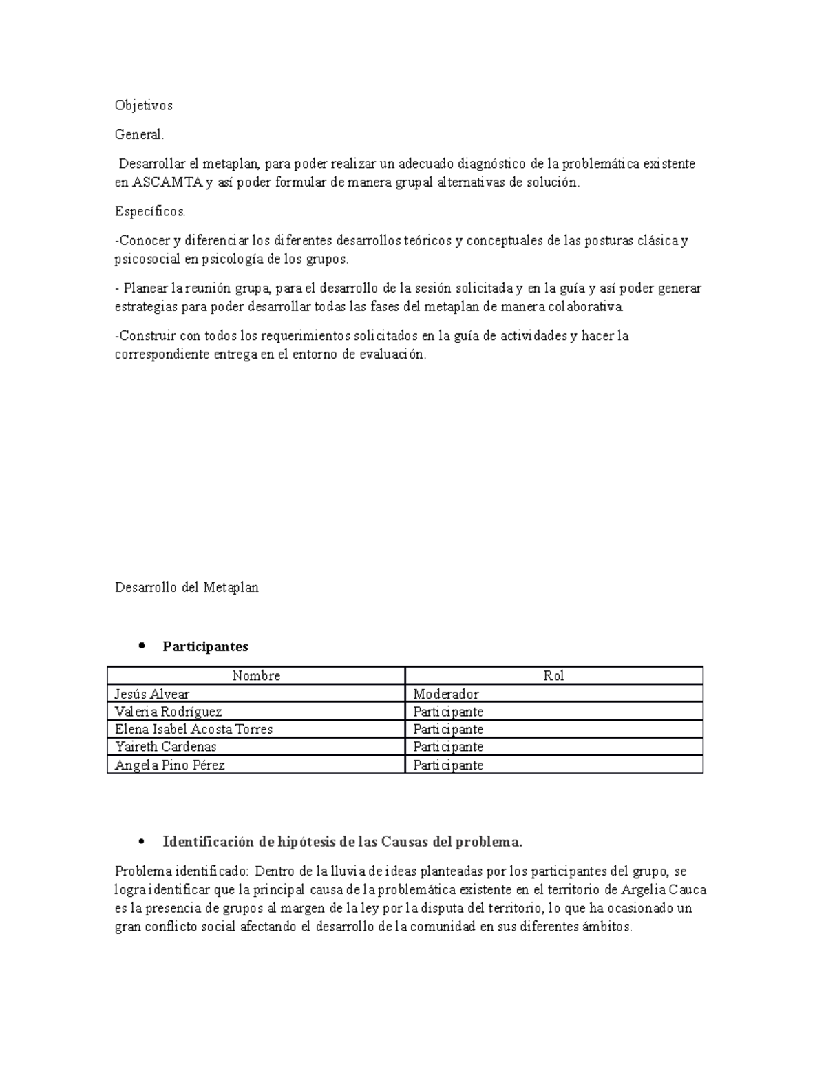 Desarrollo del Metaplan - Objetivos General. Desarrollar el metaplan ...