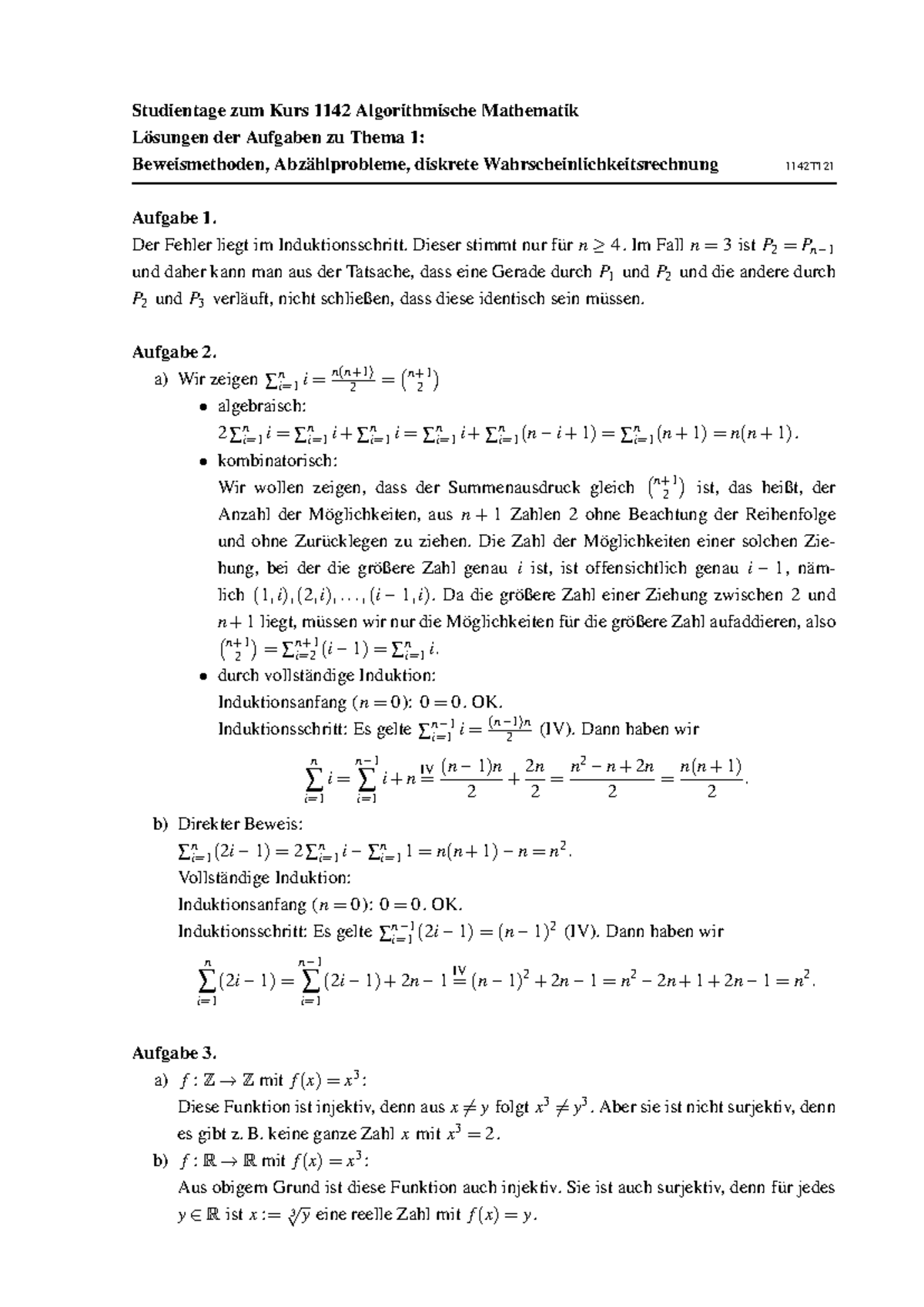 1142T121 - Praxis - Studientage zum Kurs 1142 Algorithmische Mathematik ...
