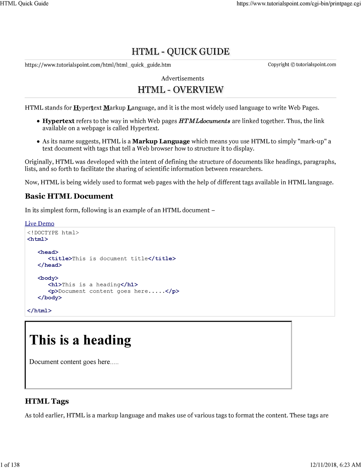 HTML Notes - tutorialspoint/html/html_quick_guide.htm Copyright ...