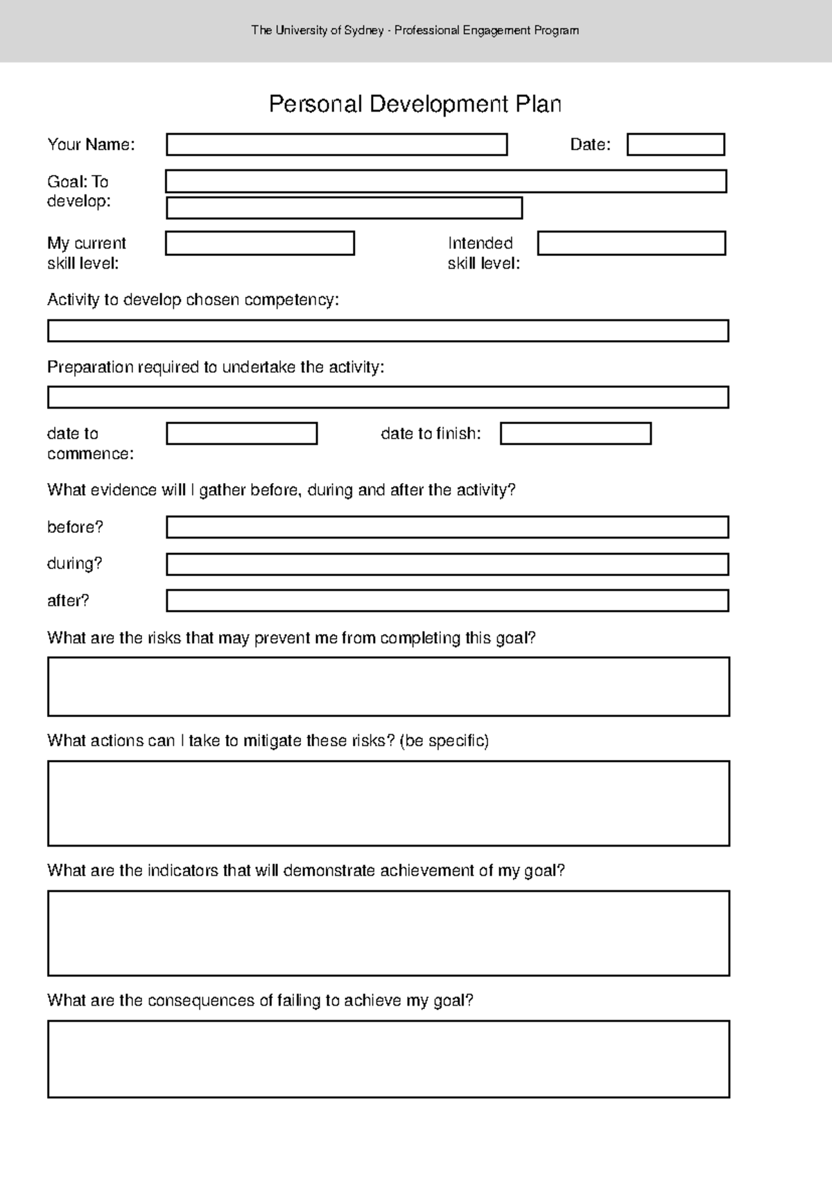 PEP Personal Development Plan - The University of Sydney - Professional ...