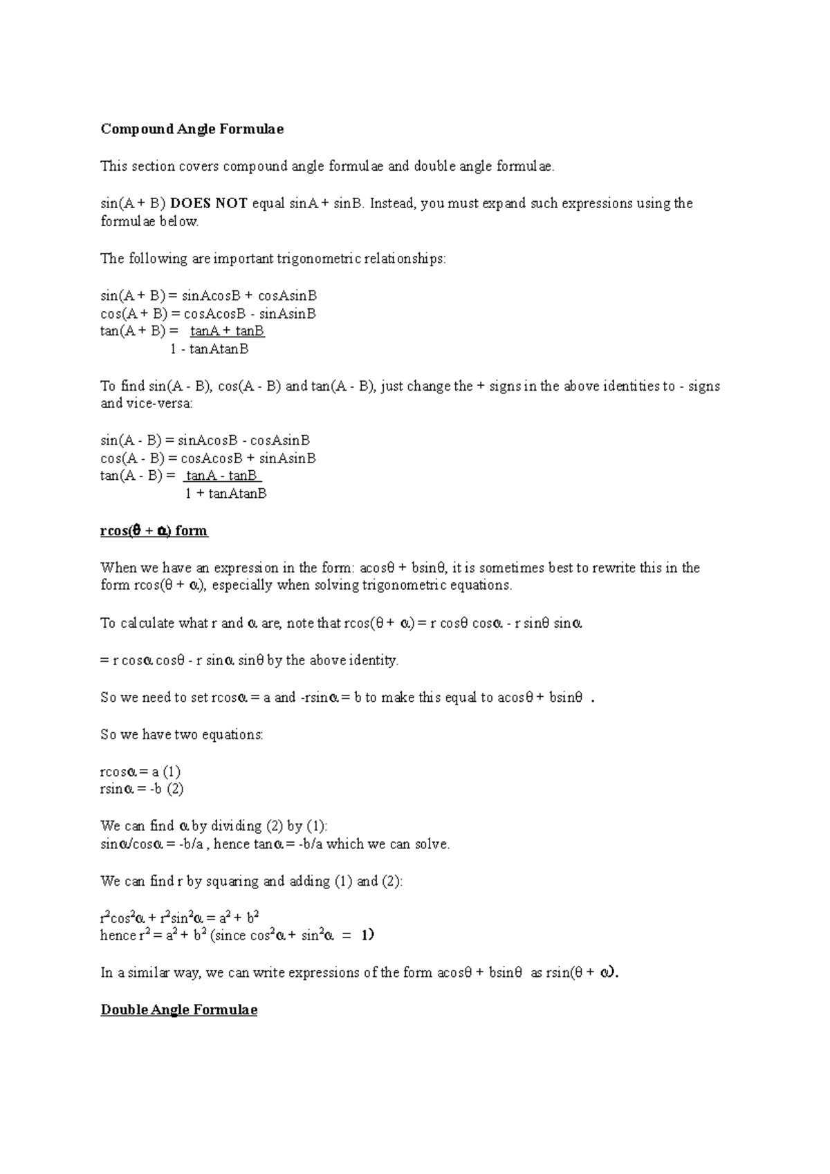 Compound angles - Exam practice - Compound Angle Formulae This section ...