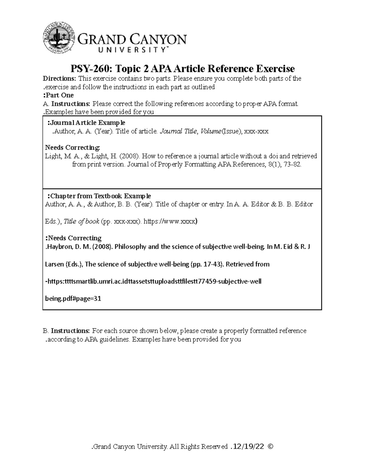 PSY 260 RS T2 APA Article Reference Exercise - PSY-260: Topic 2 APA ...