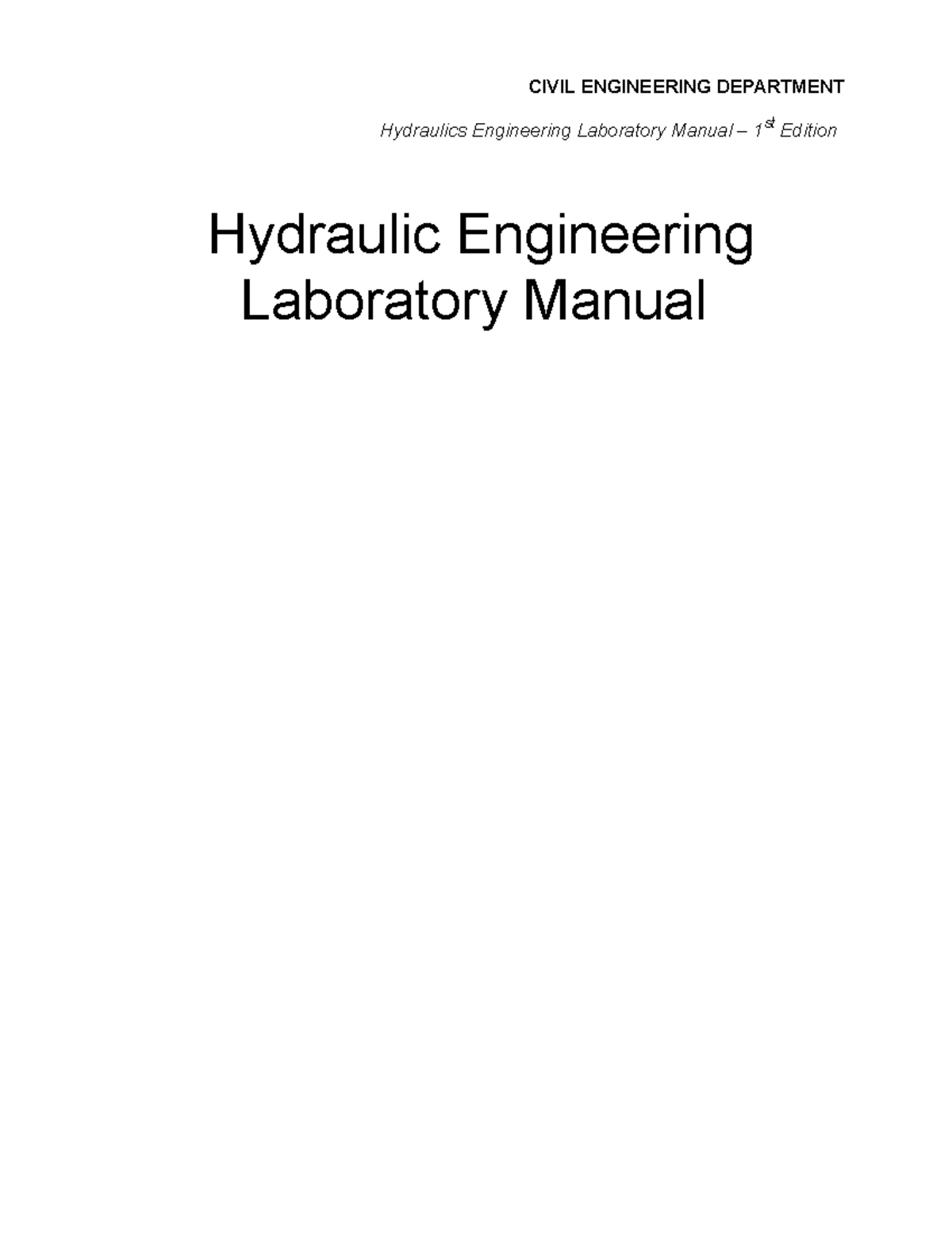 Hydraulic Engineering Laboratory Manual CIVIL ENGINEERING DEPARTMENT