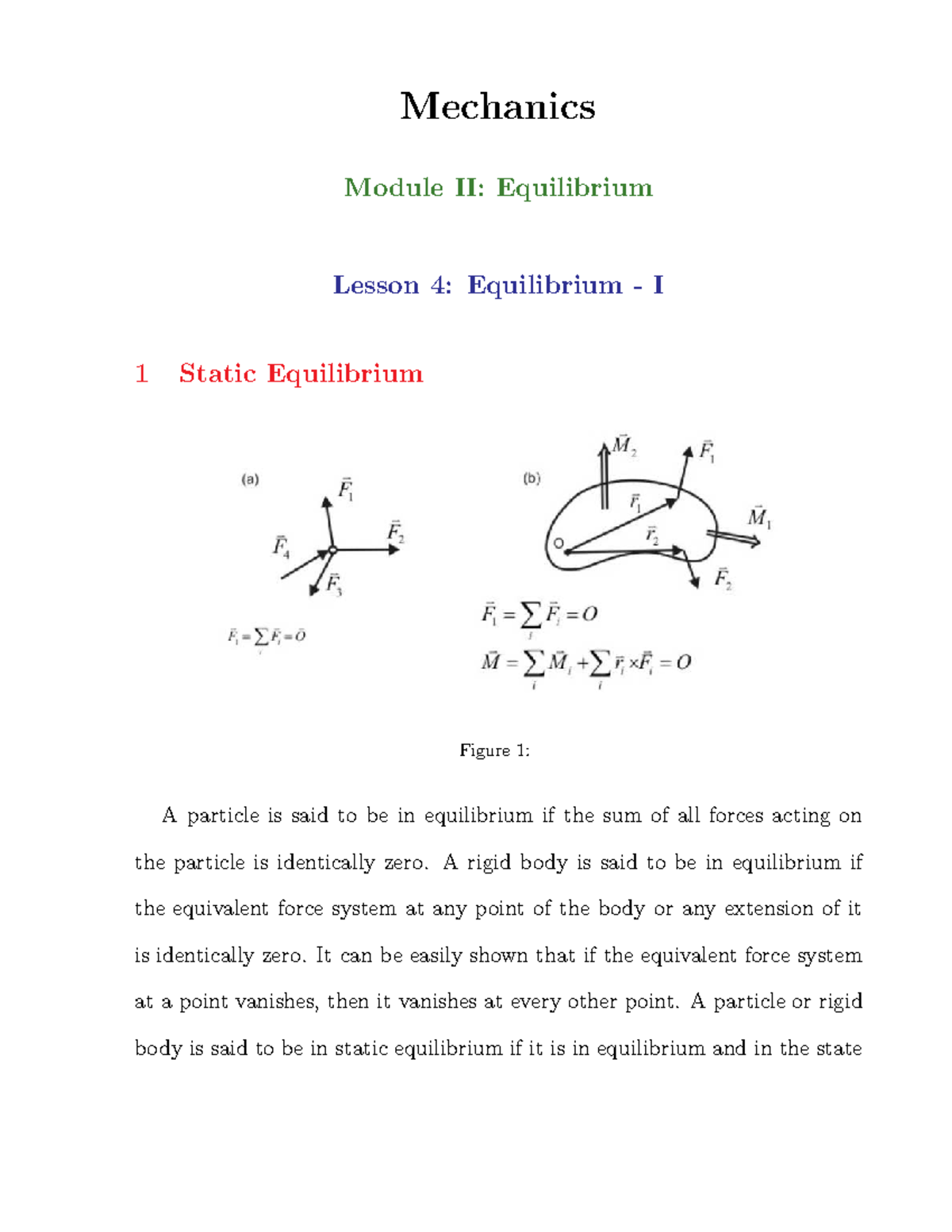 Module 2 Equilibrium 1 - Lecture notes 1 - Mechanics Module II ...