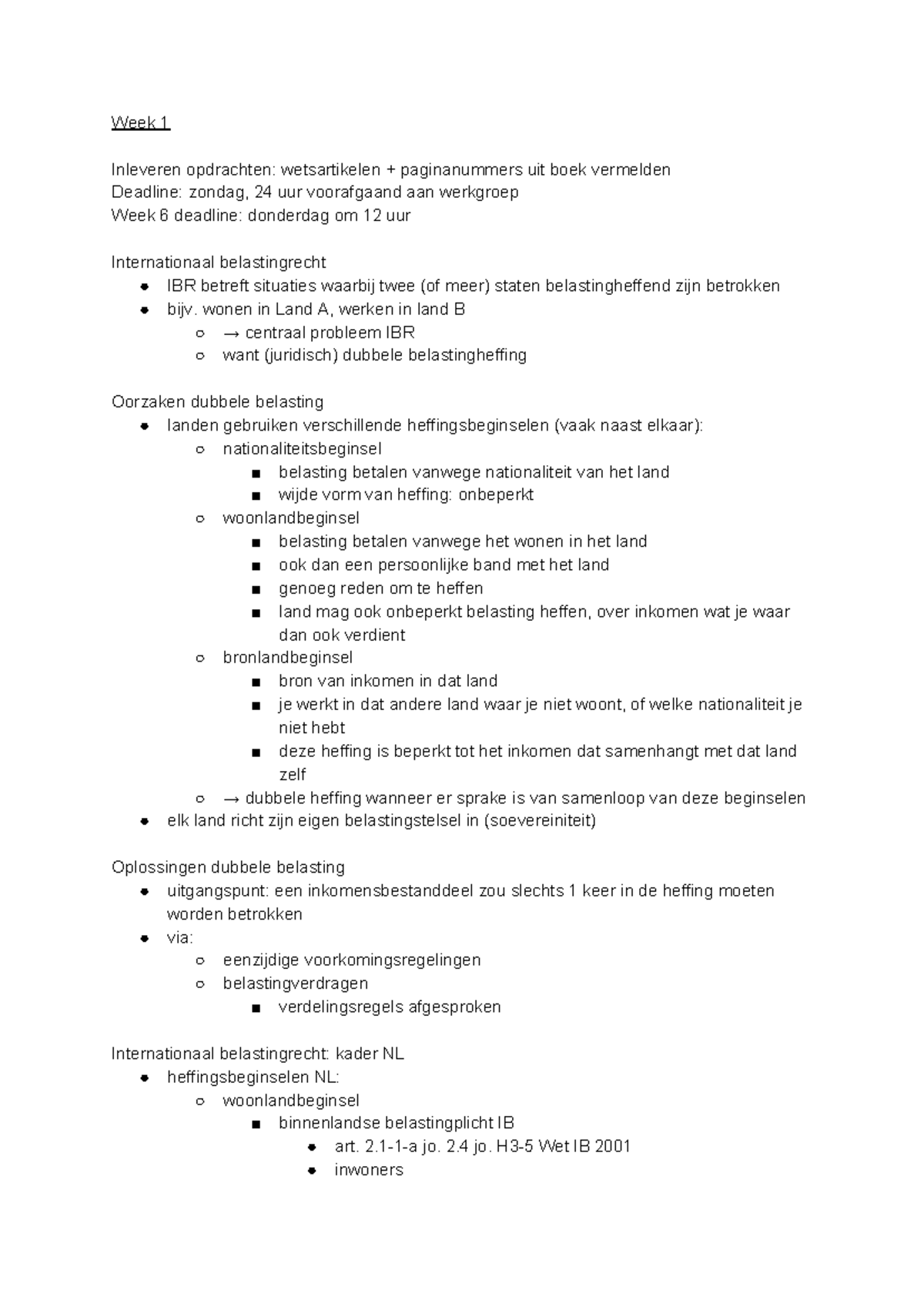 HC Internationaal Belastingrecht - Week 1 Inleveren Opdrachten ...