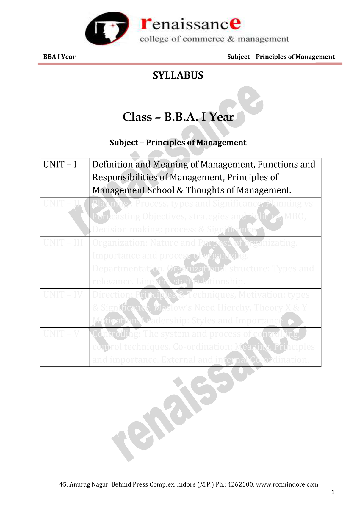 BBA 1 Principles Of Management 1 - BBA I Year Subject – Principles Of ...