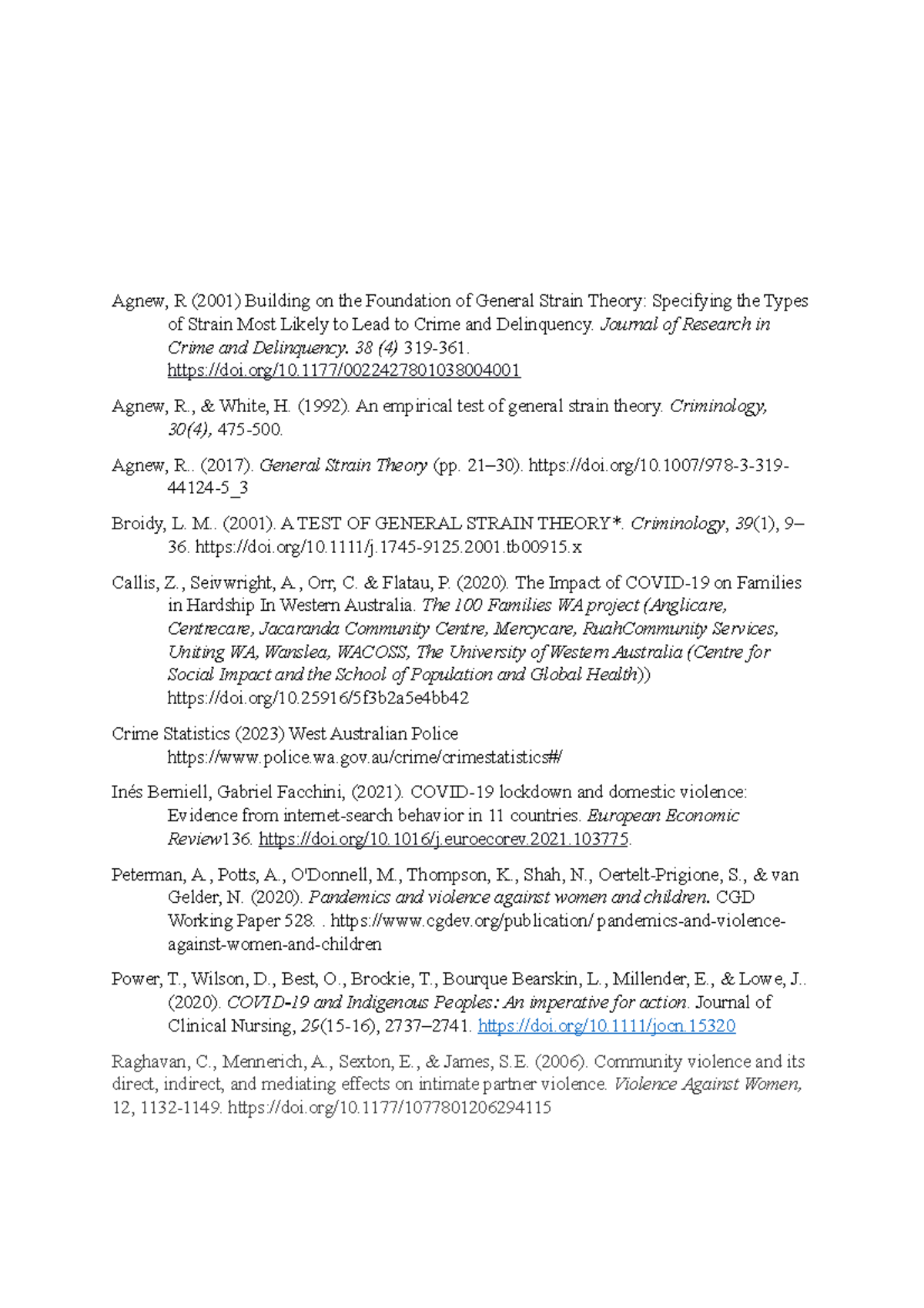 Ref list - refernece list - Agnew, R (2001) Building on the Foundation ...