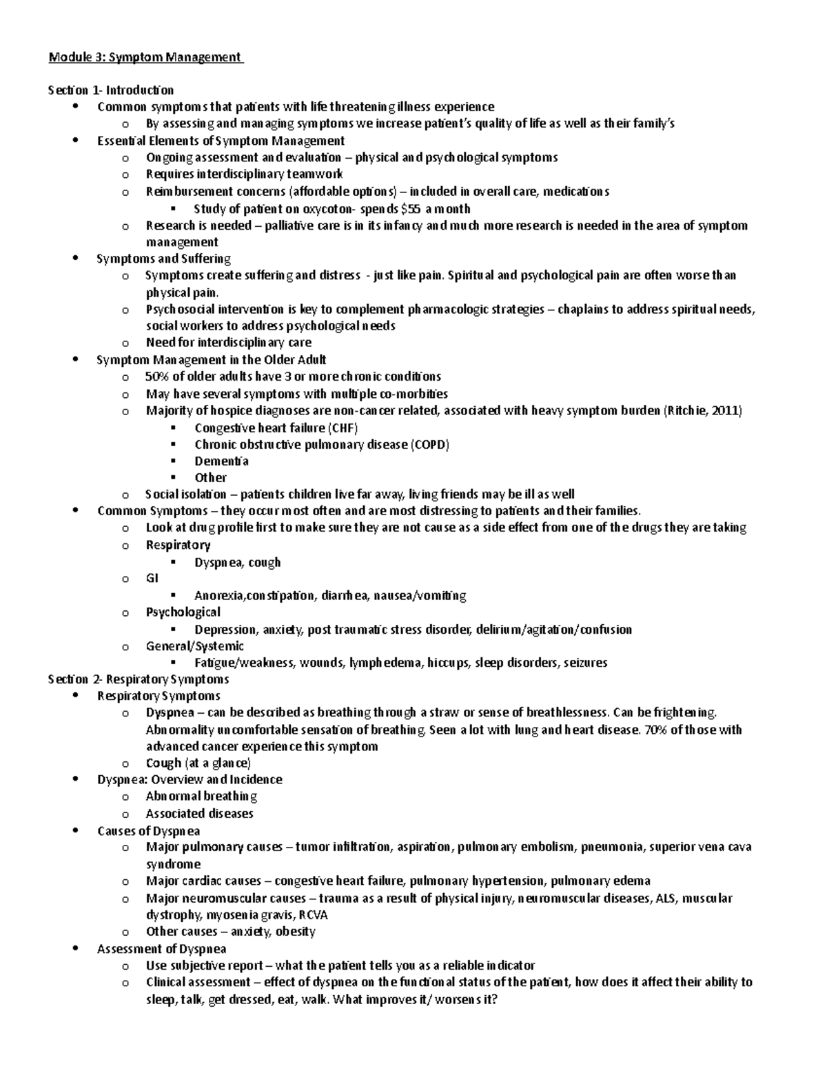 Unit 7 - updated in 2022 - Module 3: Symptom Management Section 1 ...