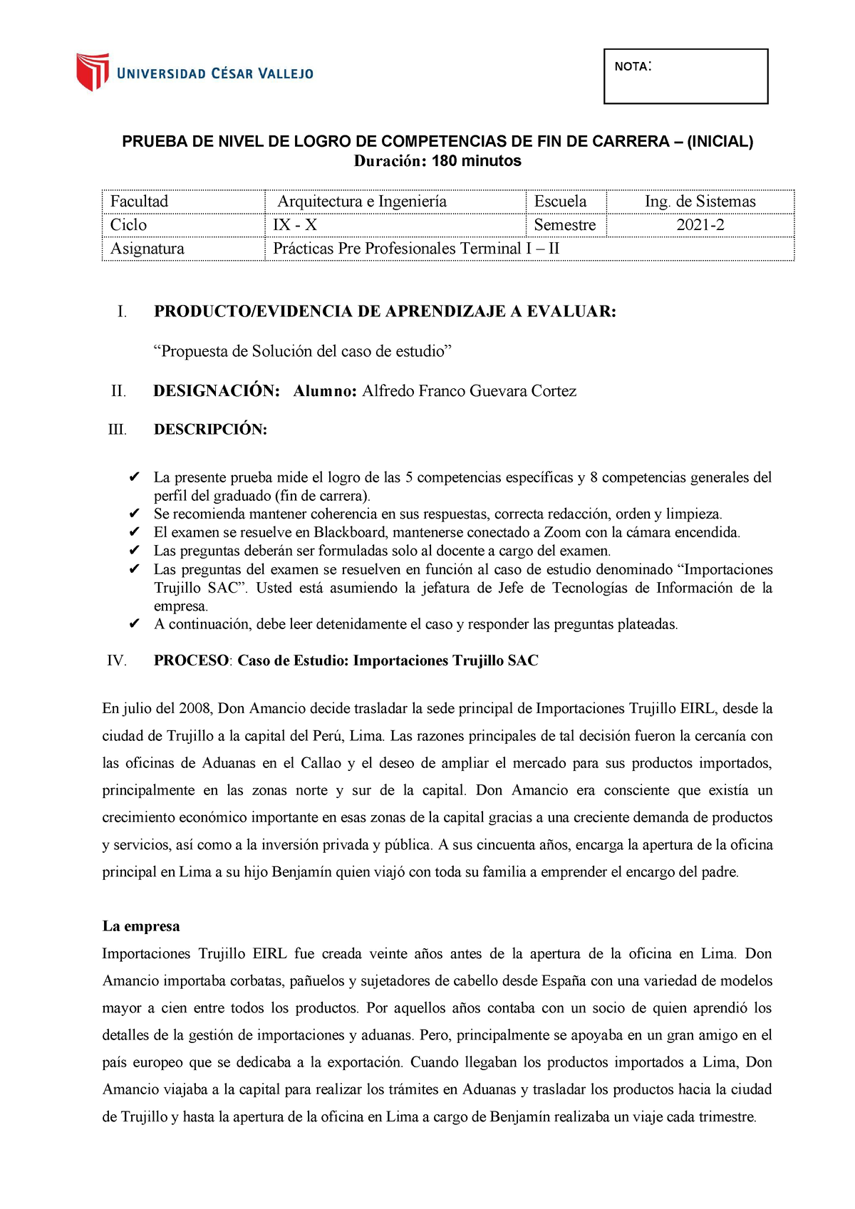 Examen De Logro - UCV -2022 - PRUEBA DE NIVEL DE LOGRO DE COMPETENCIAS ...