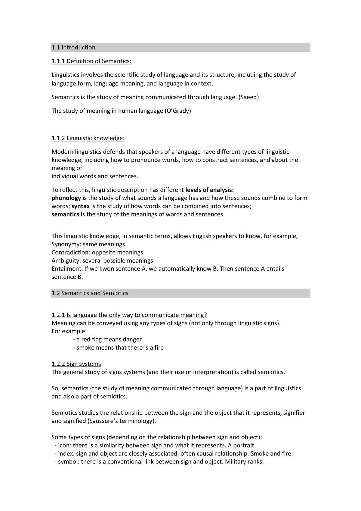 Chapter 1 summary - Resumen Semantics - 1 Introduction 1.1 Definition ...