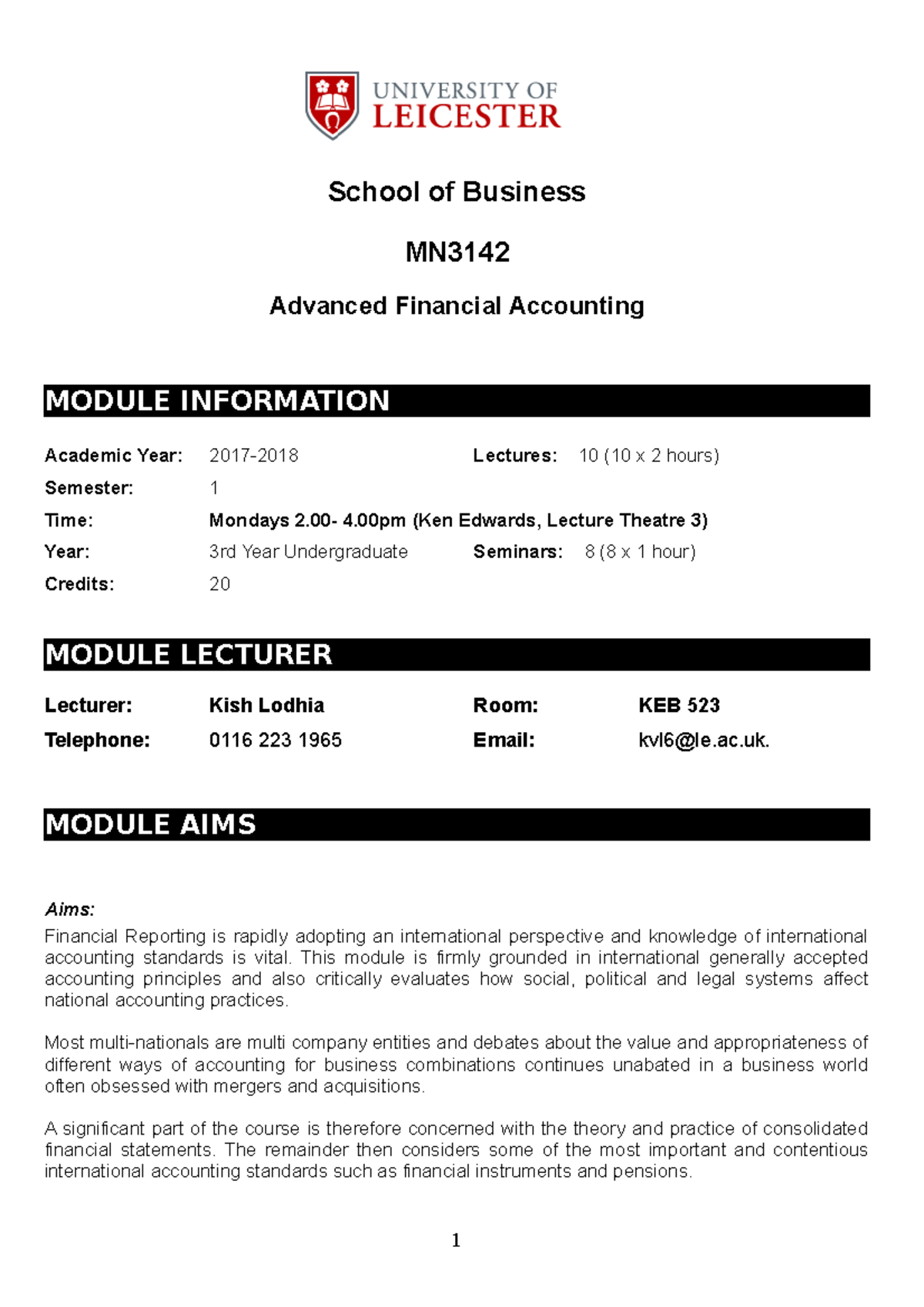 MN3142Advanced Financial Accounting Module Outline 2017-2018 - School ...