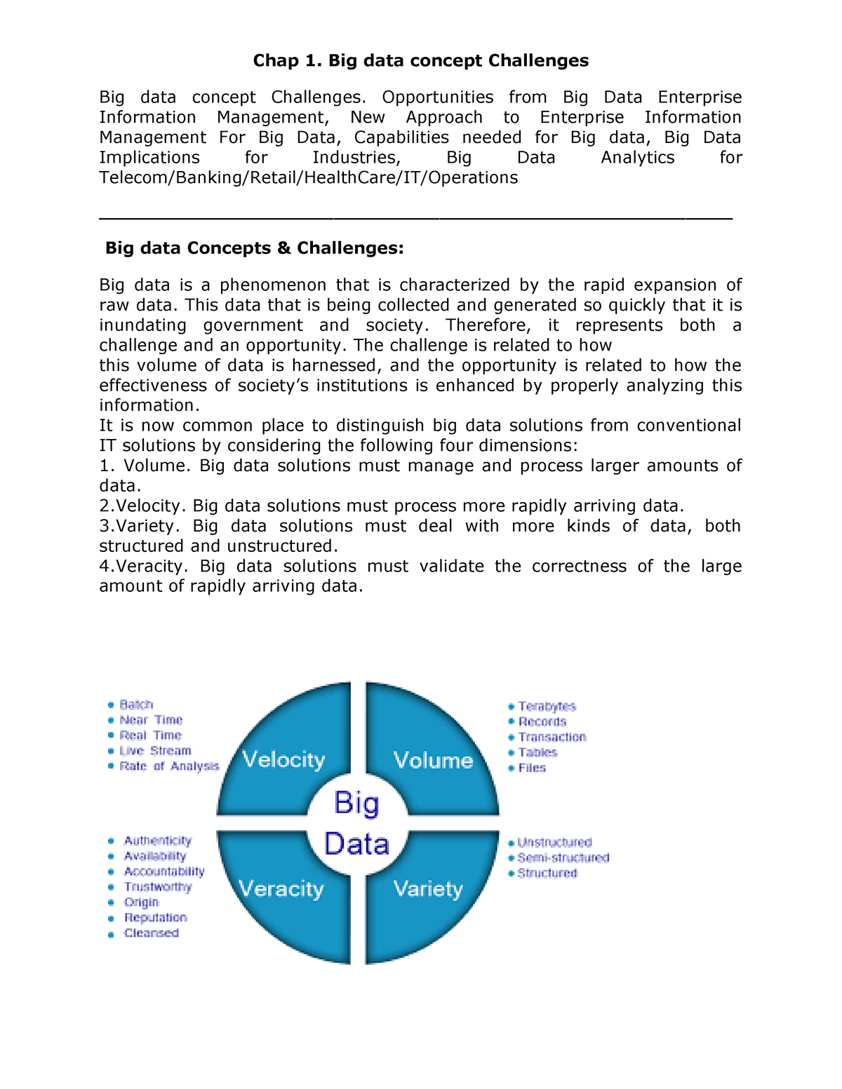 Chap 1 - MIS Chapter 1 Assignment - Chap 1. Big Data Concept Challenges ...