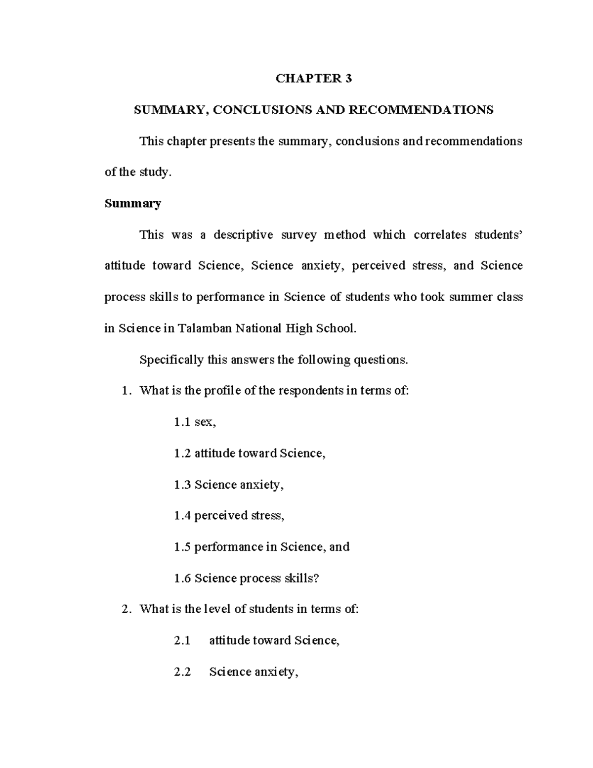 chapter 3- summary, conclusions and reccomendations - CHAPTER 3 SUMMARY ...