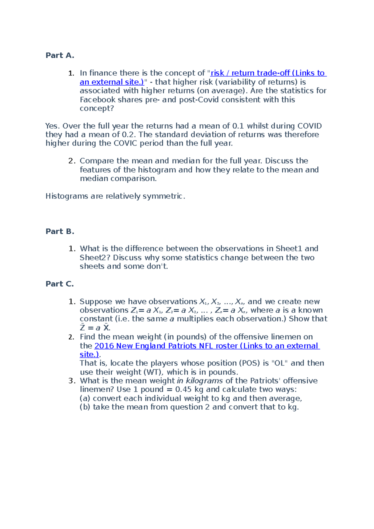 QM Tute Week 2 - Tutorial - Part A. In finance there is the concept of ...