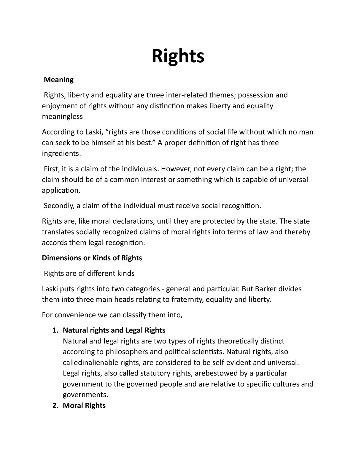 Rights Rights Meaning Rights liberty and equality are three