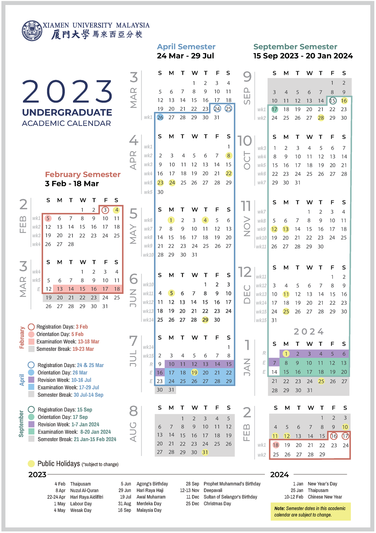 Undergraduate Academic Calendar 2023 - M T W T F SS M T W T F SS M T W ...