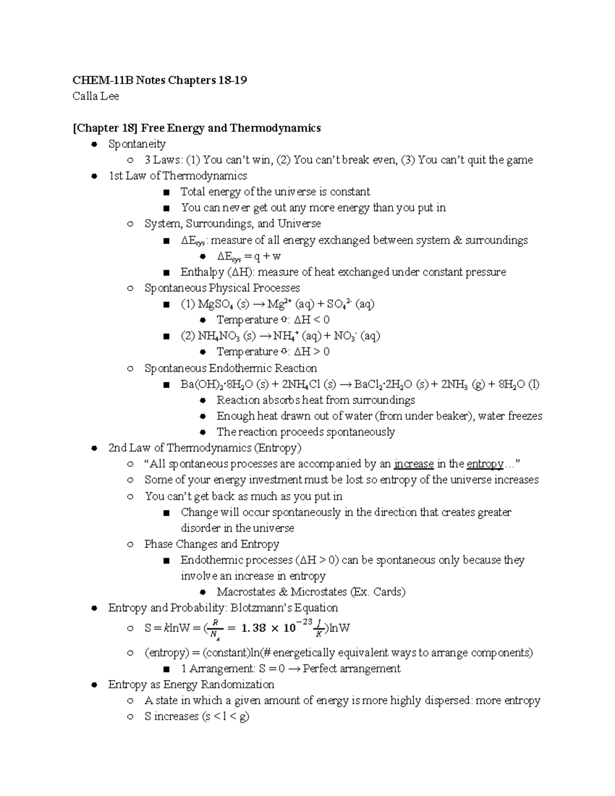 CHEM-11B Notes 18-19 - Claudia Novack, Spring 2022 - CHEM-11B Notes ...