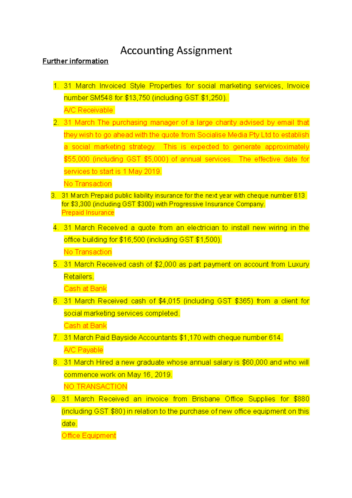 Accounting Assignment - Accounting Assignment Further information 31 ...