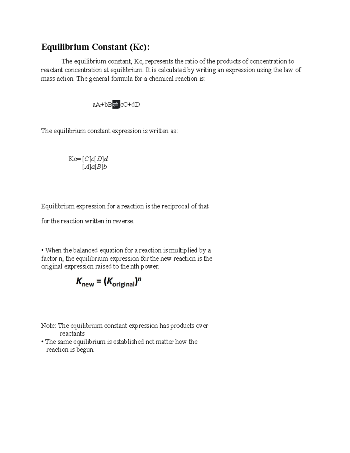 ORG CHEM Equilibrium - Just Chem - Equilibrium Constant (Kc): The ...