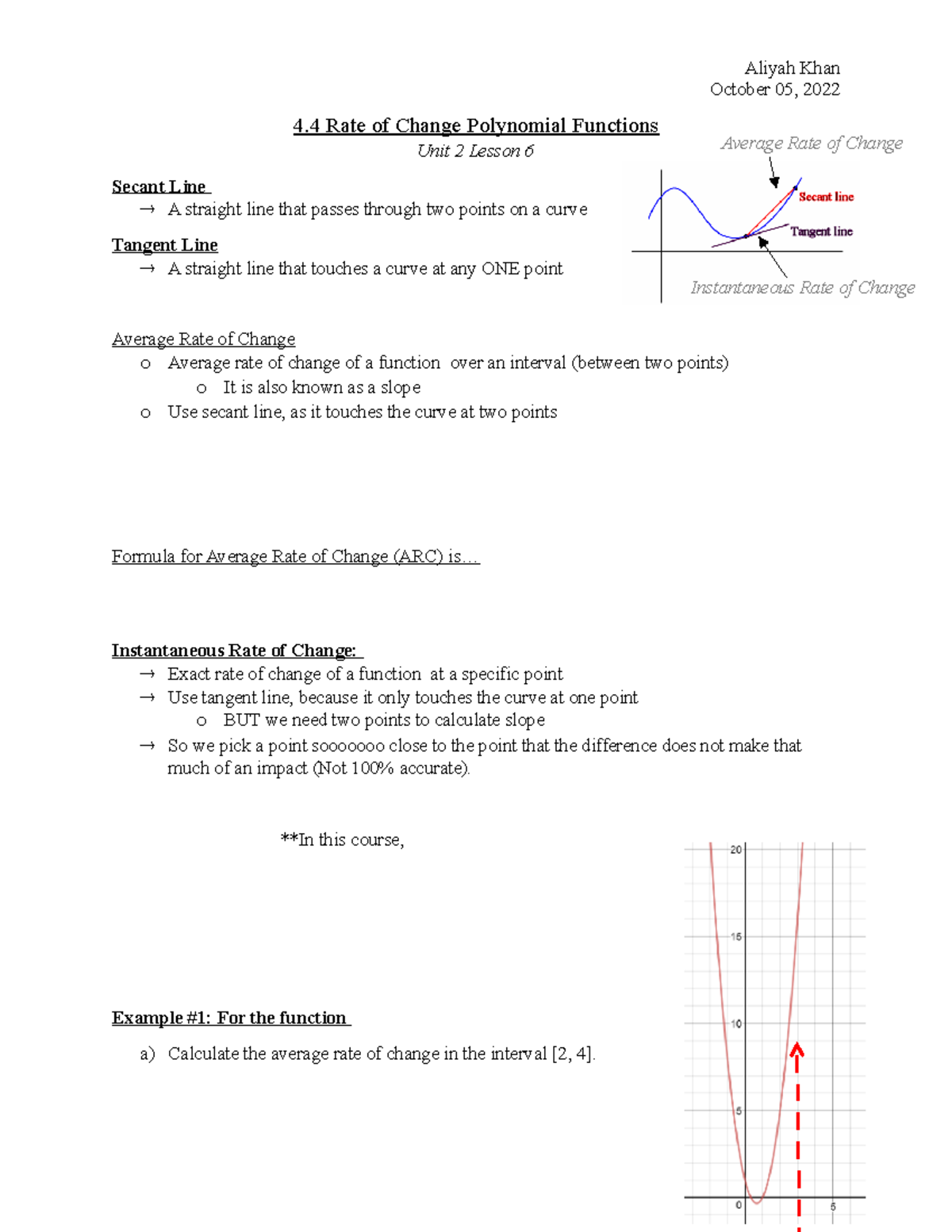 4.4 Rate of Change Polynomial Functions - Aliyah Khan October 05, 2022 ...