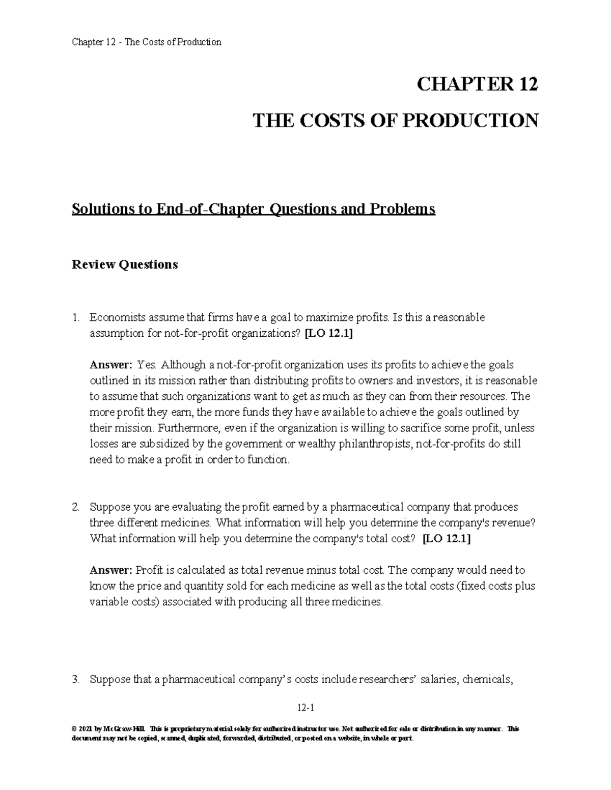 Chapter 12 practice - CHAPTER 12 THE COSTS OF PRODUCTION Solutions to ...