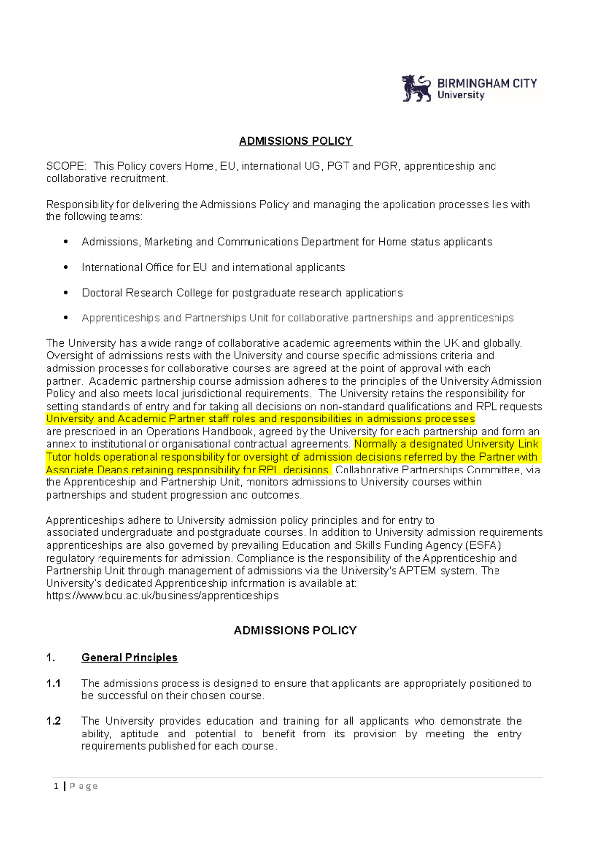 Admissions-policy-132491348607038364 - ADMISSIONS POLICY SCOPE: This ...
