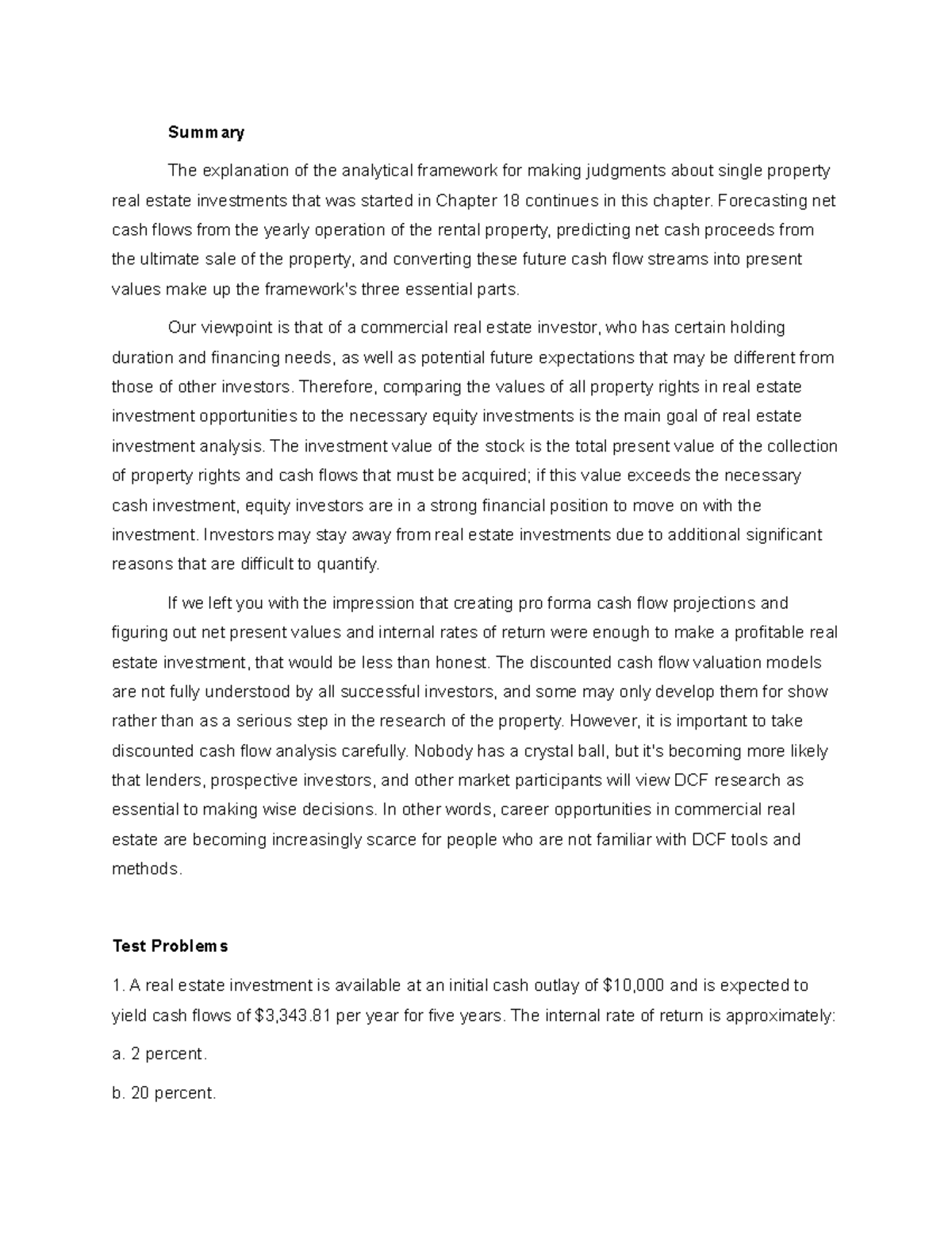 Real Estate Review CH 19 Summary The explanation of the analytical