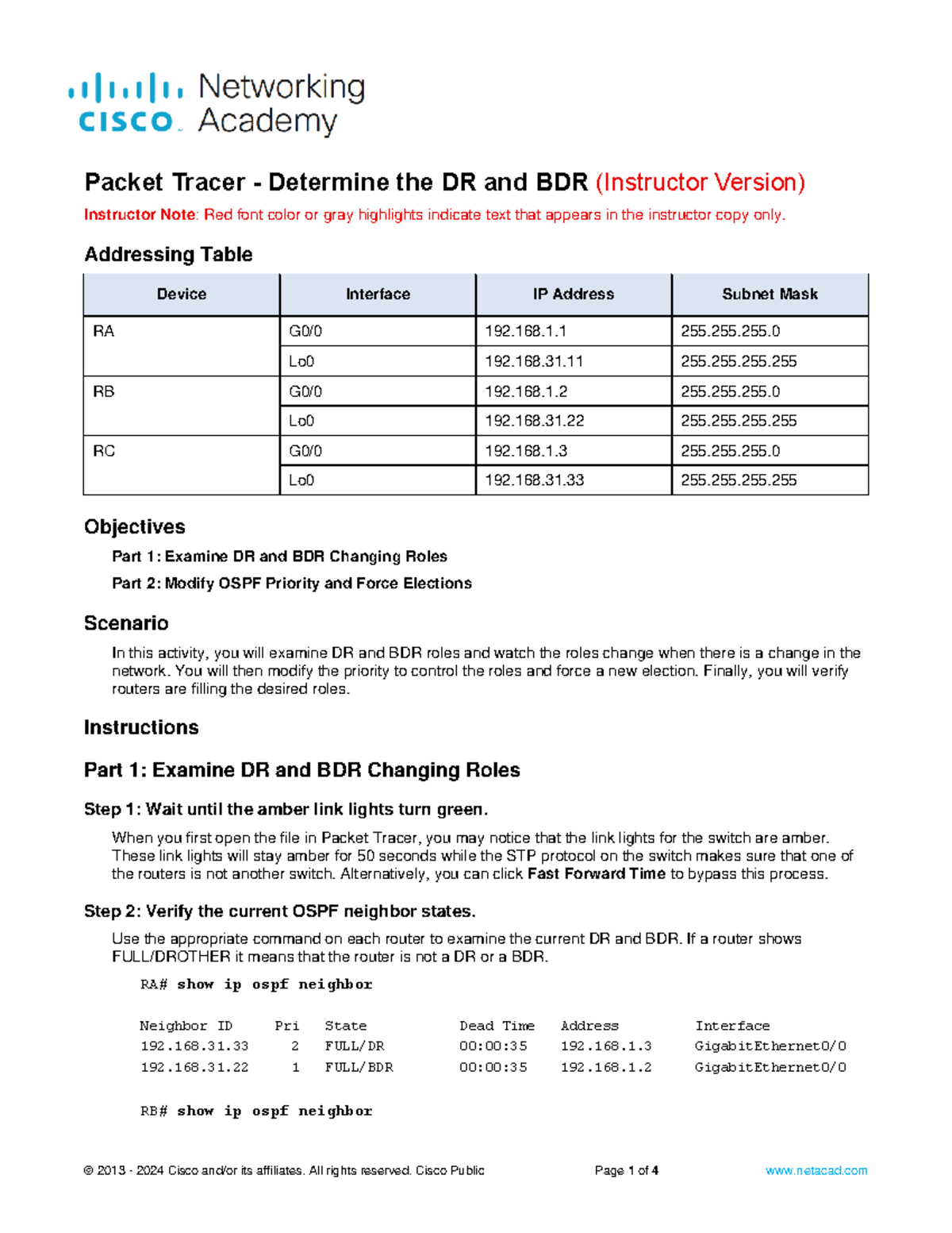 Determine the DR and BDR - ILM - Packet Tracer - Determine the DR and ...