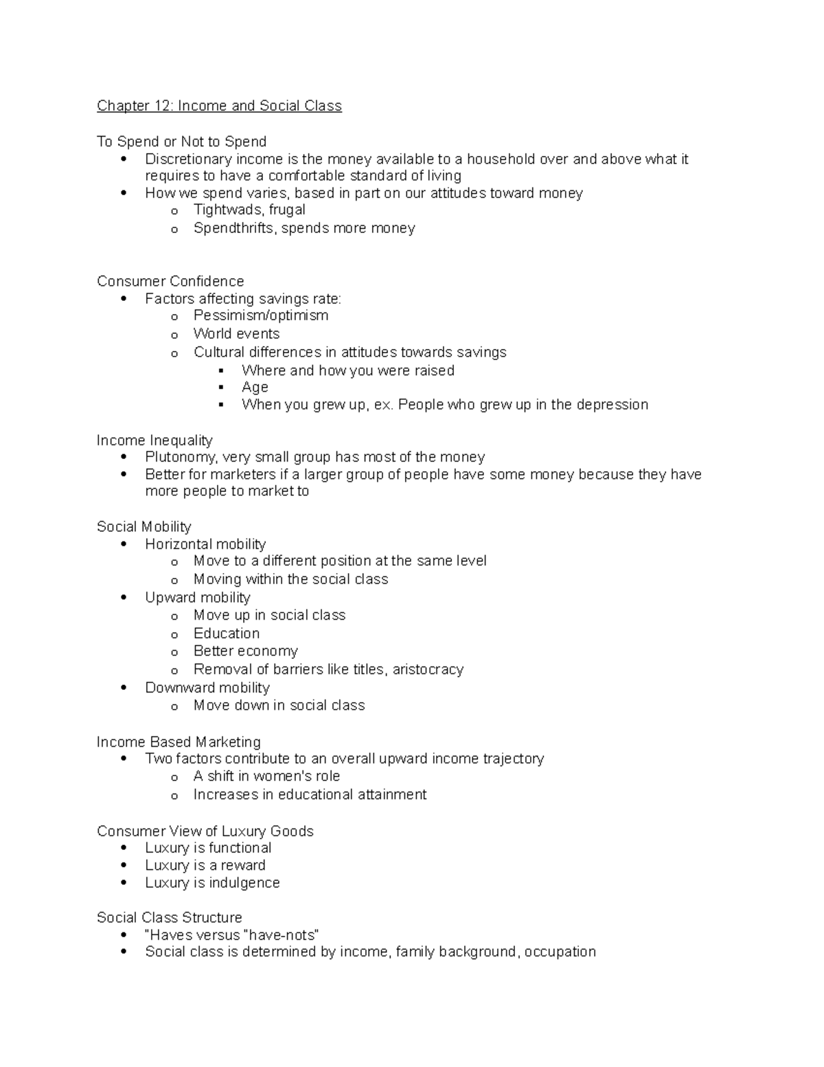 Chapter 12 notes - Dr. David Taylor - Chapter 12: Income and Social ...