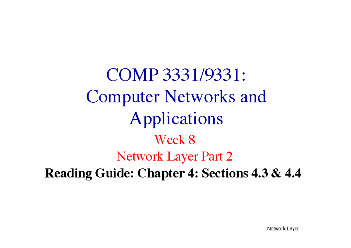 Network Part2 - Discrete Mathematics (37181) - Edit - Network Layer ...
