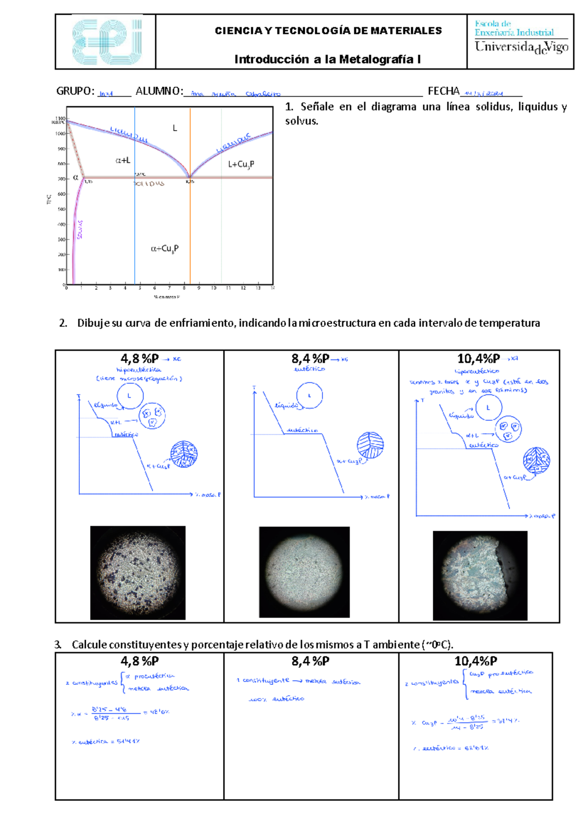 Informe Metalografía - Ciencia y Tecnología de los Materiales - GRUPO ...