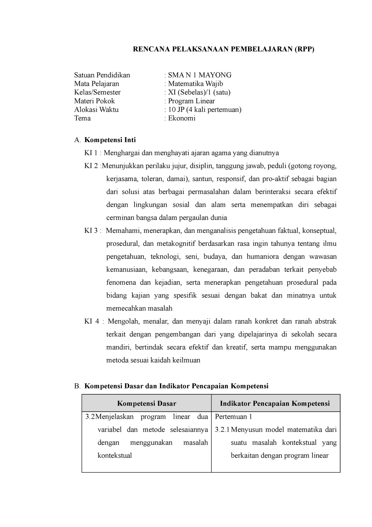 RPP.4 (MTK Wajib) - Voto: B - RENCANA PELAKSANAAN PEMBELAJARAN (RPP ...