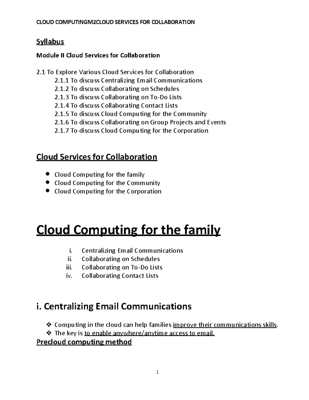 Cloud m2 - Syllabus Module II Cloud Services for Collaboration 2 To ...