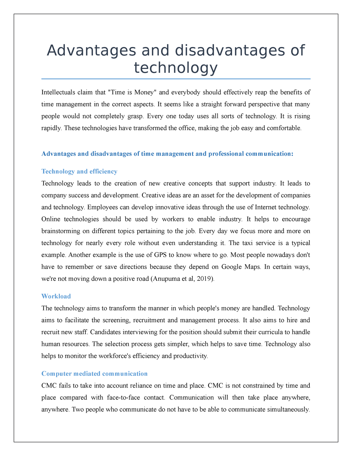 advantages and disadvantages of technology easy essay