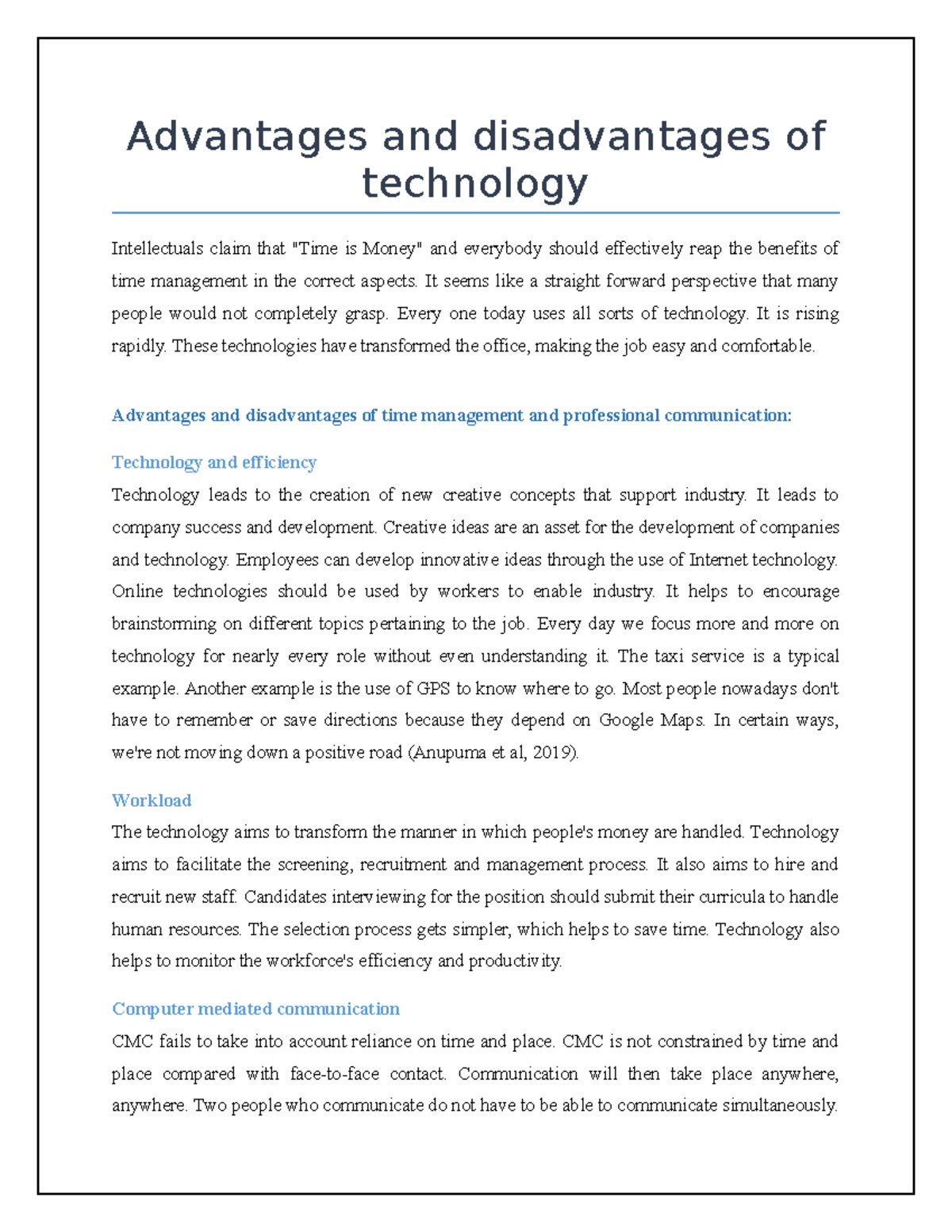 advantages and disadvantages of technology essay 250 words