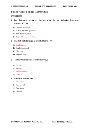 Worksheet 2 - SI QUESTIONS - 2024 BIOC202W2 Bioenergetics and ...