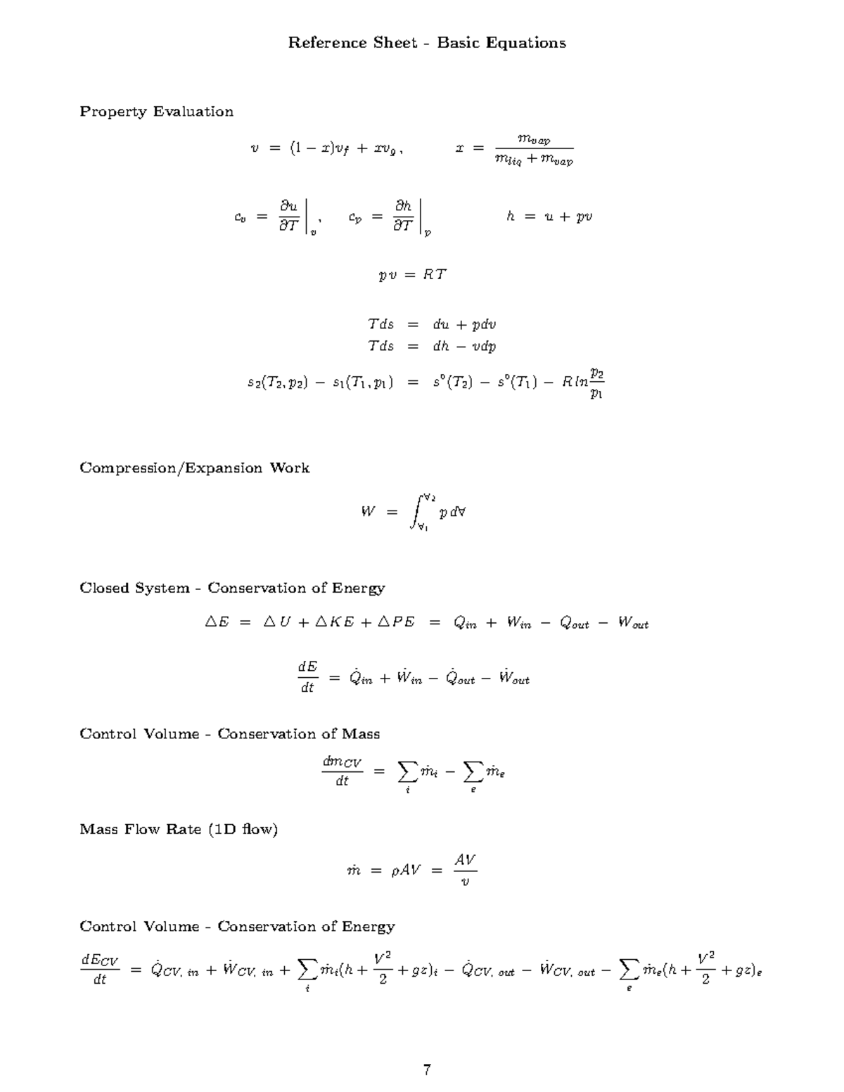 Final eqs - Reference Sheet - Basic Equations Property Evaluation v ...