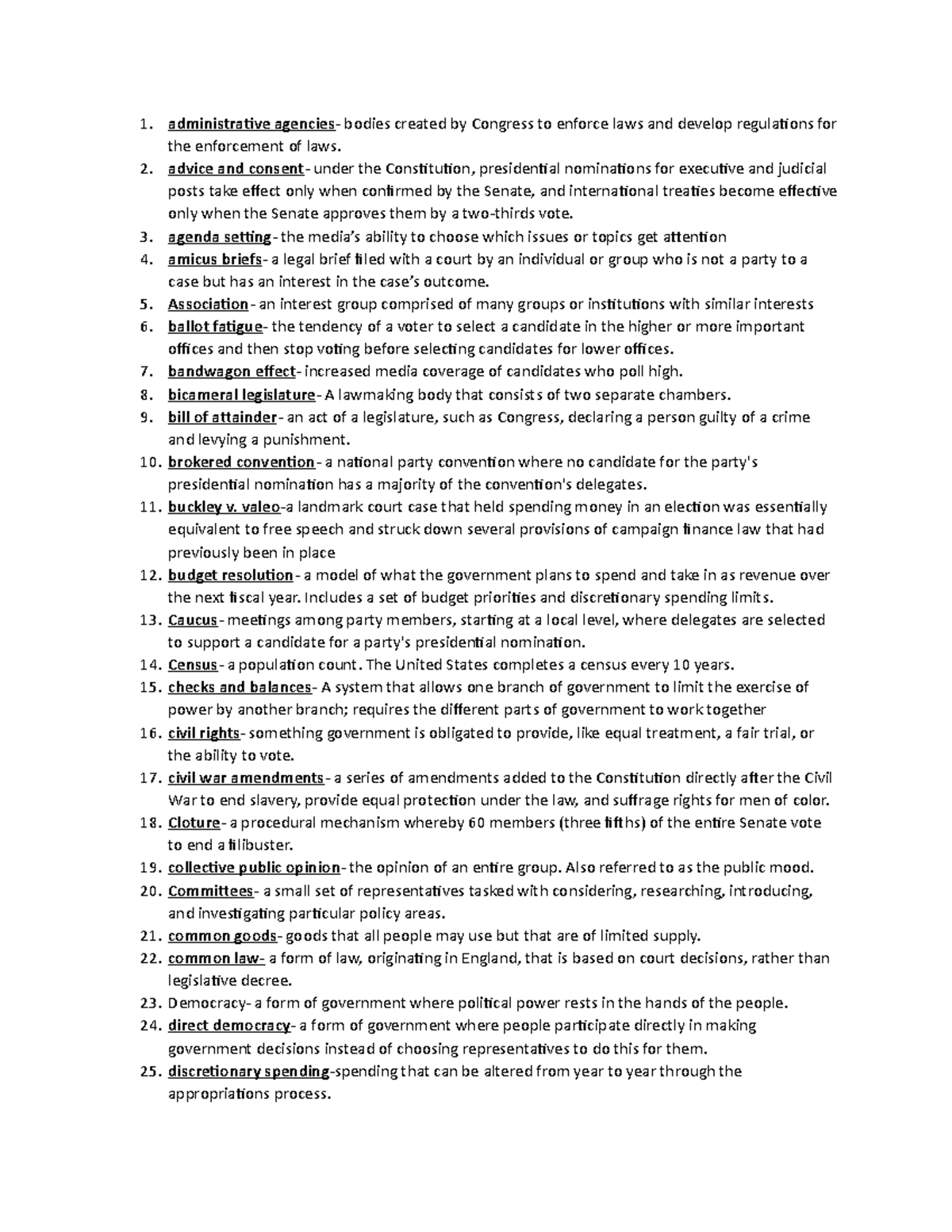 American politics and us constitution vocab - administrative agencies ...