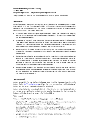Python Notes - Summary Introduction To Computational Thinking - Python ...