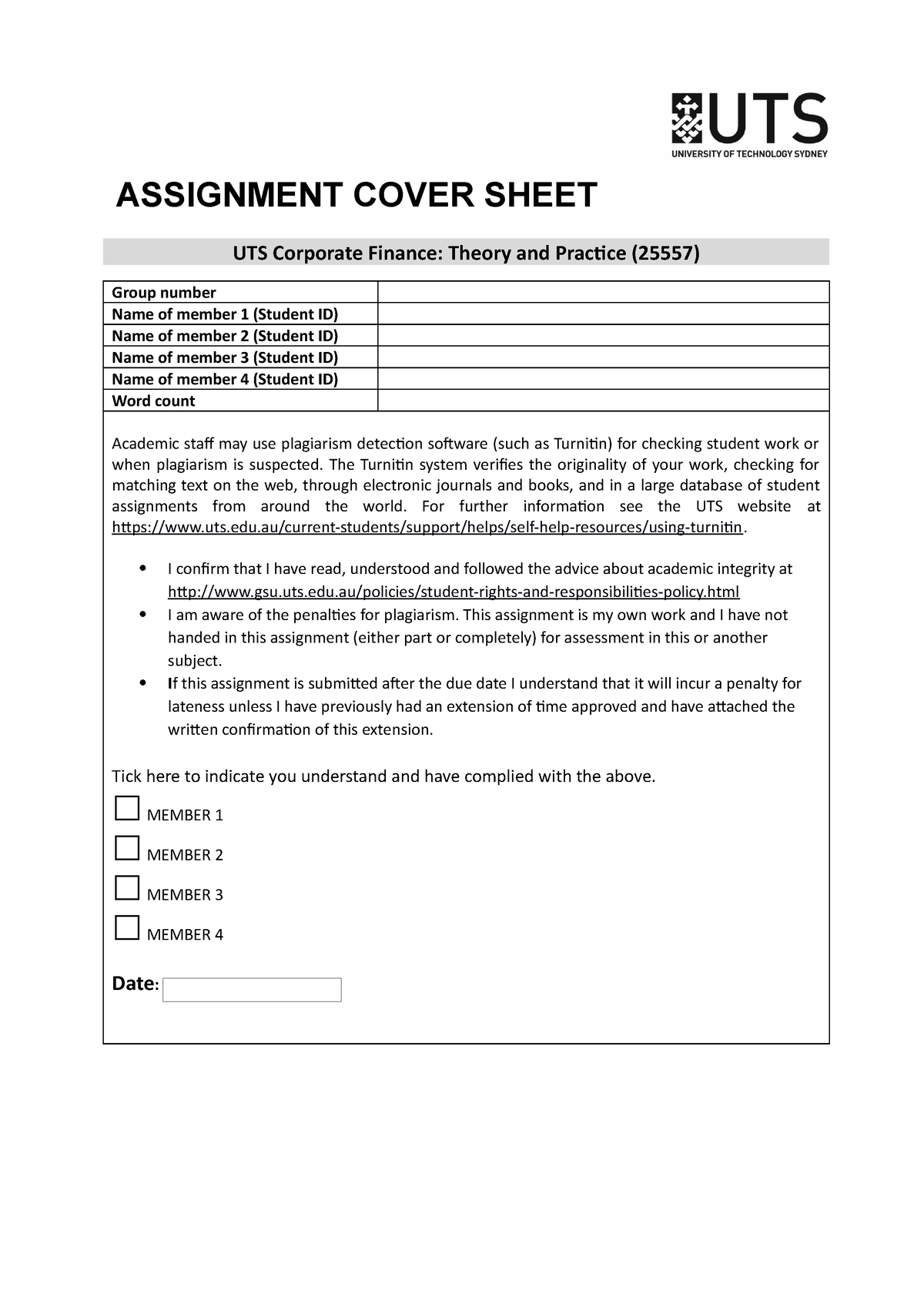 uts assignment cover sheet 2022