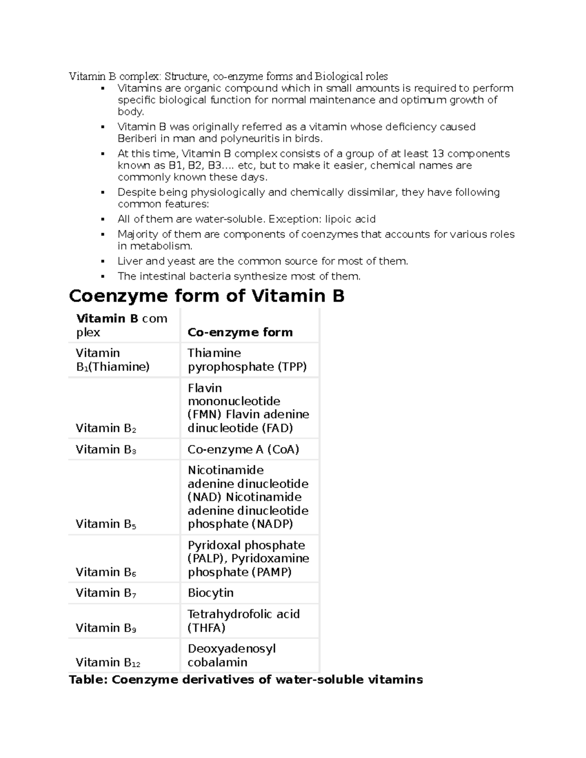 Biology Science 171 - Vitamin B Complex: Structure, Co-enzyme Forms And ...