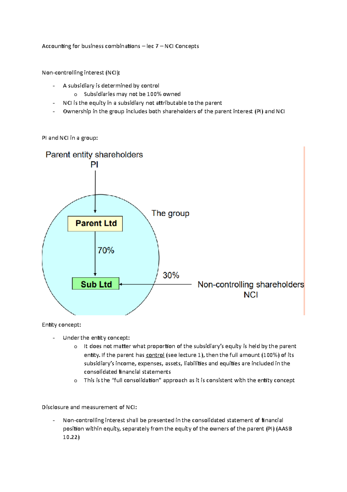 Accounting for business combinations lec 7 NCI Concepts